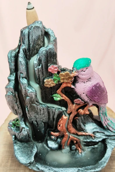 LitaeTrend Buyuk Boy Kuş Figürlü Biblo Model Geri Akış Şelale Tütsülük 5 Adet Koni Hediye - Resim 2