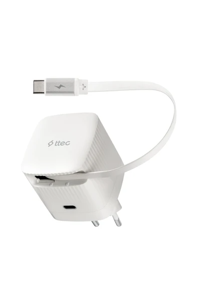 SmartCharger GAN 65W PD Seyahat Hızlı Şarj Aleti USB-C + Dahili PD 65W 70cm USB-C Şarj Kablosu ürün görseli 1