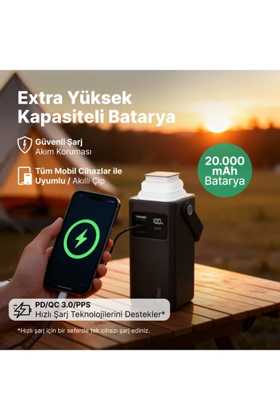 ReCharger Extreme LCD 20.000mAh PD 20W USB-C ve Lightning Dahili Kablolu LED Fenerli 2BB238 - Resim 2