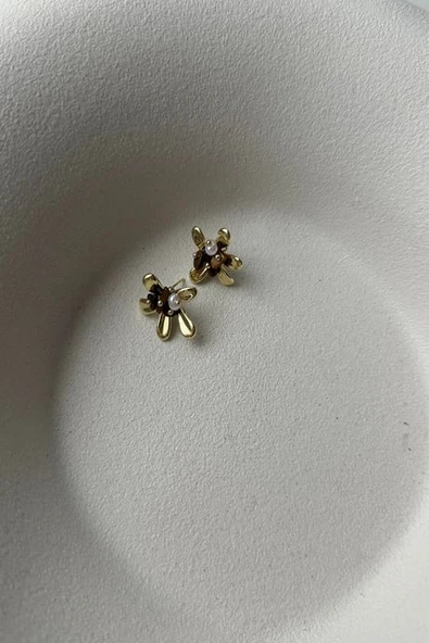 Minimal Gold Çiçek Küpe ürün görseli 1