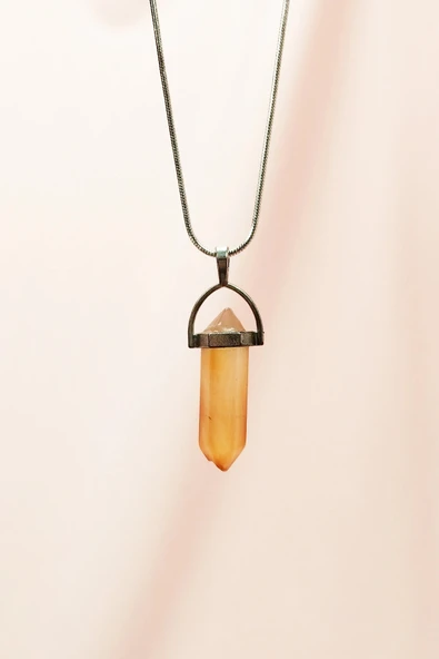 LitaeTrend Kalsit Doğal Taşı Zincirli El Yapımı Tasarımlı Kolye Uç: 3,5 cm Zincir: 20 cm Kutulu ürün görseli 1