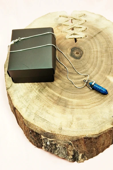 LitaeTrend Labradorit Doğal Taşı Zincirli El Yapımı Tasarımlı Kolye Uç: 3,5 cm Zincir: 20 cm Kutulu - Resim 4