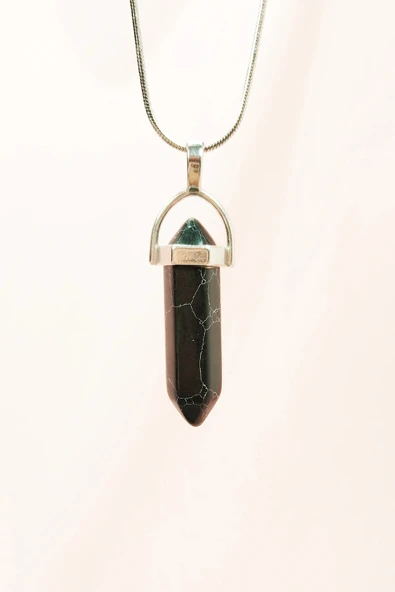 LitaeTrend Mat Oniks Doğal Taşı Zincirli El Yapımı Tasarımlı Kolye Uç: 3,5 cm Zincir: 20 cm Kutulu ürün görseli 1