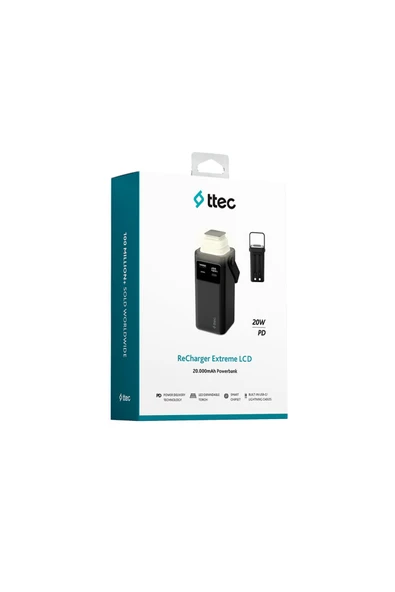 ReCharger Extreme LCD 20.000mAh PD 20W USB-C ve Lightning Dahili Kablolu LED Fenerli 2BB238 - Resim 7