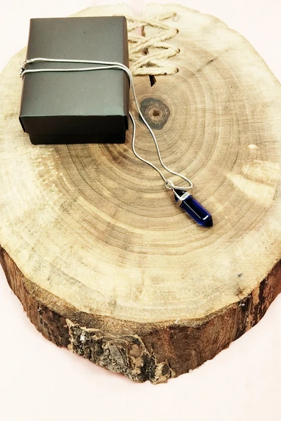 LitaeTrend Safir Doğal Taşı Zincirli El Yapımı Tasarımlı Kolye Uç: 3,5 cm Zincir: 20 cm Kutulu - Resim 4