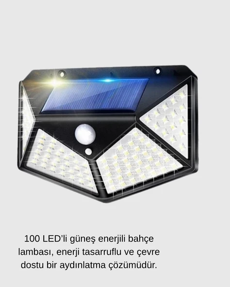 CEYLAN ADAM Güneş Enerjili 100 LED Dış Mekan Lamba – Hareket Sensörlü, 2200mAh Bataryalı Solar Aydınlatma - Resim 2