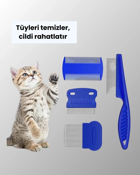 CEYLAN ADAM 4 Parçalı Evcil Hayvan Tarak Seti – Paslanmaz Çelik Dişli, Ergonomik Saplı - Resim 4