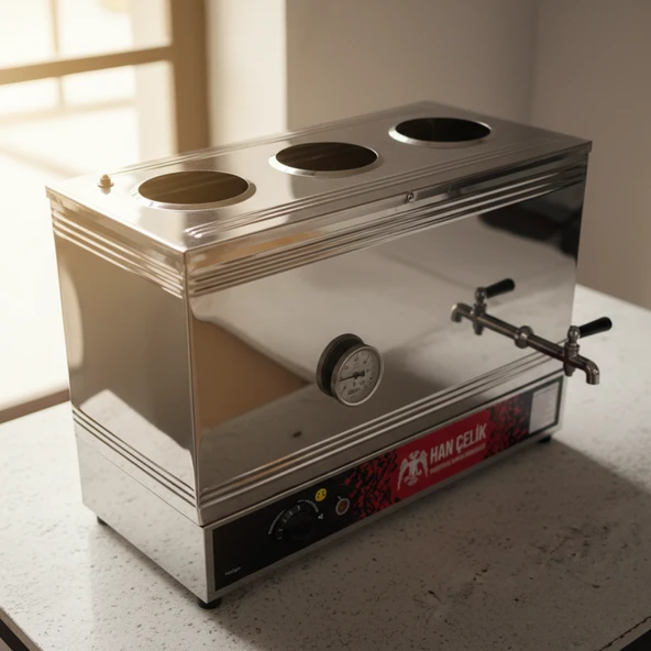 Han Çelik Üç Demlikli Endüstriyel Elektrikli Çay Kazanı - Sıcaklık Göstergeli - Resim 4