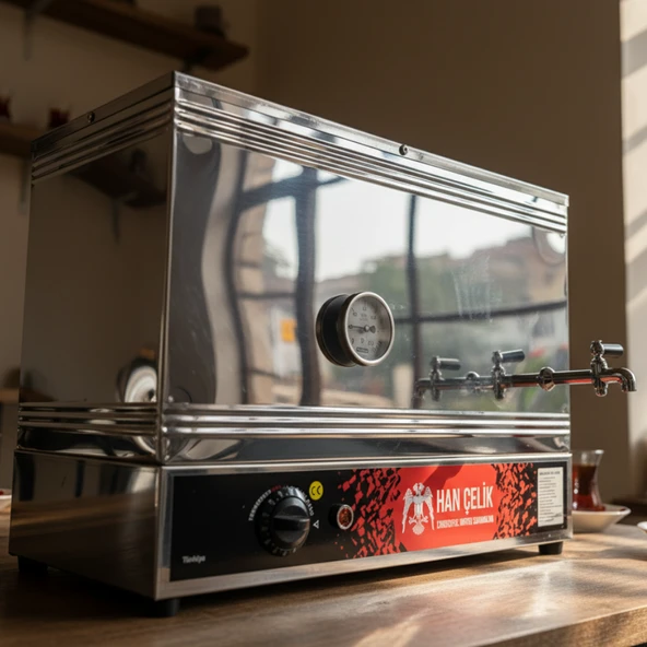 Han Çelik Üç Demlikli Endüstriyel Elektrikli Çay Kazanı - Sıcaklık Göstergeli - Resim 5