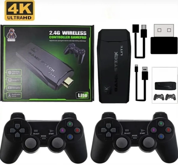 Vintage Gaming 2024 Yeni 4K HD Retro Game Stick 90 lı Yıllar Atari Makinası Oyunları 20000 Oyunlu Konsol Siyah ürün görseli 1