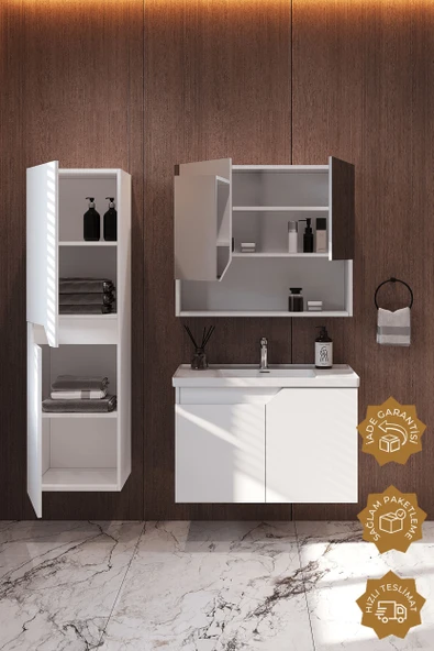 Teta Home Napoli 65 Cm Mdf Banyo Dolabı Seti + Boy Dolabı  Beyaz - Resim 2