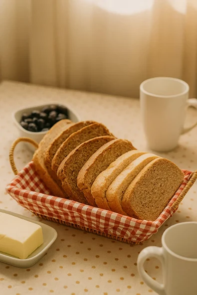 Hasır Ekmek Sepeti Kırmızı Beyaz Kareli Kumaşlı Dikdörtgen Dekoratif Kahvaltı Sepeti ürün görseli 1