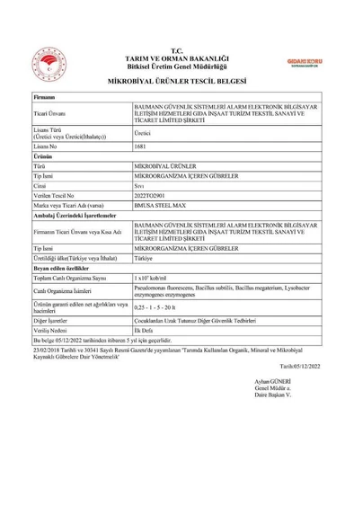 BMusa Steelmax 1lt Mikrobiyal Gübre - Resim 5