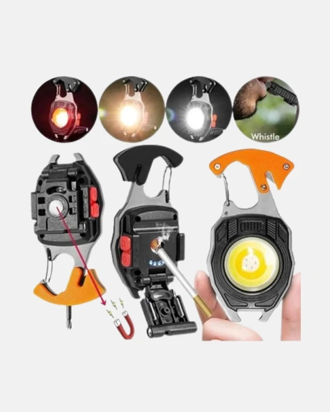 CEYLAN ADAM Çok Fonksiyonlu Anahtarlık Fener – Güçlü LED Işıklı, Şarjlı, Düdüklü ve Tornavidalı Mini El Feneri - Resim 2