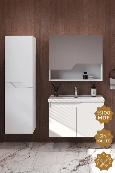 Teta Home Napoli 65 Cm Mdf Banyo Dolabı Seti + Boy Dolabı  Beyaz ürün görseli 1