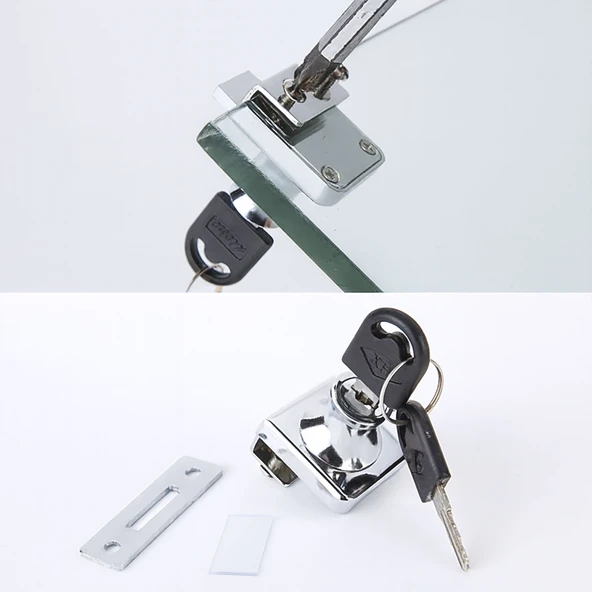 Cam Kilidi Kare Krom Cam Kapak Emniyet Kilidi Dayanıklı Metal Güvenli Kilit Sistem Çekmece 1 Adet - Resim 4