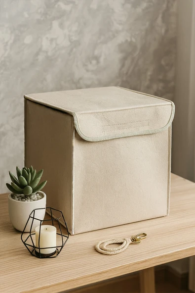 Krem Dolap İçi, Çamaşır, Oyuncak Düzenleyici, Saklama Kutusu, Keçe Sepet Organizer 29X30 Cm ürün görseli 1