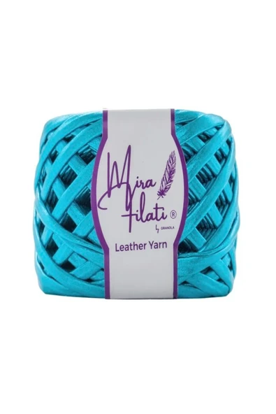 2 ADET Mira Filati Granola Leather Yarn Parlak Metalik Deri Görünümlü Penye İp Turkuaz LY05 ürün görseli 1