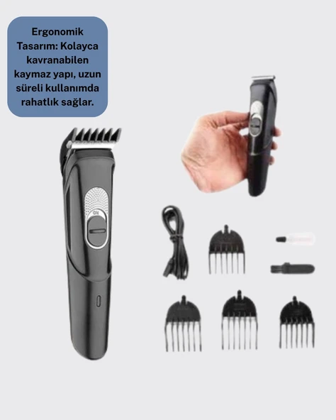 CEYLAN ADAM Sessiz Motorlu, Kablosuz Kullanımlı Şarjlı Saç ve Sakal Kesme Makinesi – Taraklı Set - Resim 4