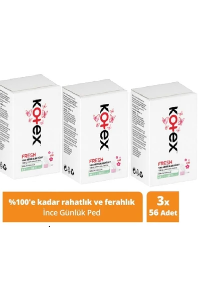 Kotex Ince Günlük Ped Parfümlü 56'lı -3'lü Paket ürün görseli 1