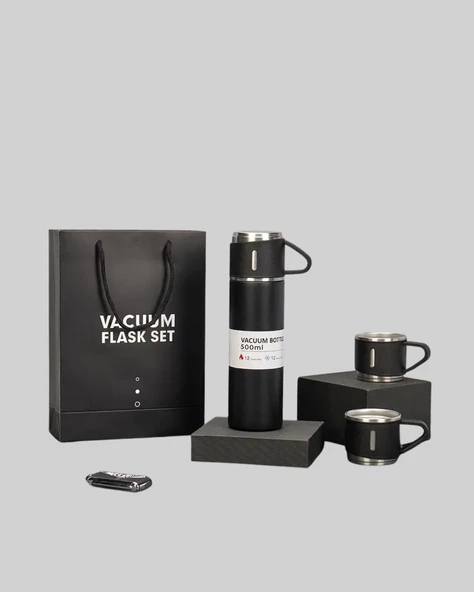 CEYLAN ADAM Isıyı Uzun Süre Koruyan 500 ml Termos Seti | Çelik Gövde, 2 Bardaklı, Hediye Kutulu - Resim 3