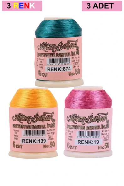 LitaeTrend 3 Adet Altınbaşak Oya ve Dantel İpi 20 gr - Royaleks - No: 139 - 019 - 874 ürün görseli 1