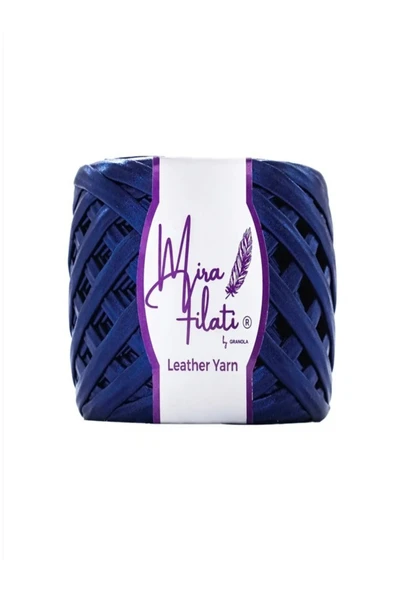 2 ADET Mira Filati Granola Leather Yarn Parlak Metalik Deri Görünümlü Penye İp Lacivert LY07 ürün görseli 1
