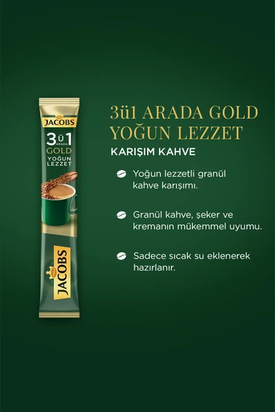 Jacobs 3'ü 1 Arada Gold Yoğun Lezzet Karışım Kahve 10'lu Paket - Resim 2