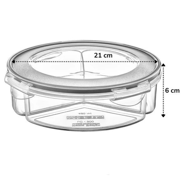 3 Bölmeli Sızdırmaz Contalı Kilitli Kapaklı 1,35 Litre yuvarlak Erzak Saklama Kabı LC-500 (4989) - Resim 3