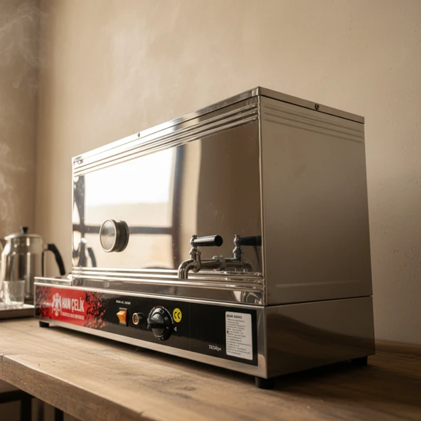 Han Çelik Üç Demlikli Pleytli Endüstriyel Elektrikli Çay Kazanı - Sıcaklık Göstergeli - Resim 4