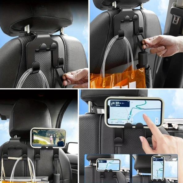 BUFFER® Oto Koltuk Arkası Düzenleyici Organizer Askılıklı Telefon,Tablet Tutucu - Resim 3