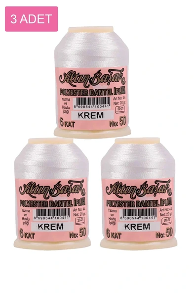 LitaeTrend 3 Adet Altınbaşak Oya ve Dantel İpi 20 gr - Royaleks - No: KREM ürün görseli 1