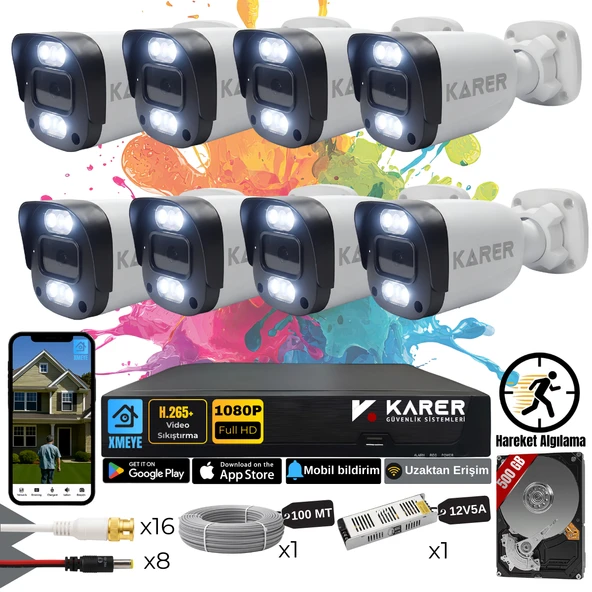 Exitcam-8'li AHD Güvenlik Kamera Seti-Gece Renkli-6 WARMLED'li- Su Geçirmez-2 MP- Full HD ürün görseli 1