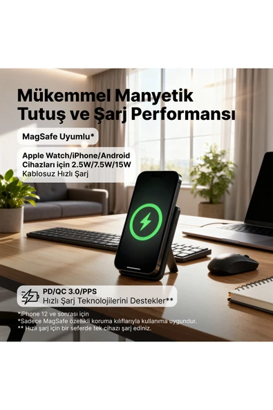 Ttec ReCharger M 5.000mAh MagSafe Uyumlu PD 20W Stantlı Kablosuz Taşınabilir Hızlı Şarj Aleti 2BB239 - Resim 3