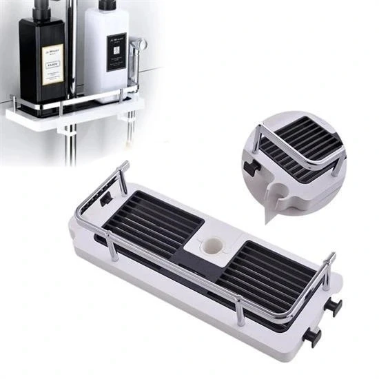 BUFFER® Banyo Direğine Asılabilir Köşelik Şampuanlık Sabunluk Çift Askılı Düzenleyici Raf Paslanmaz - Resim 6