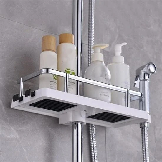 BUFFER® Banyo Direğine Asılabilir Köşelik Şampuanlık Sabunluk Çift Askılı Düzenleyici Raf Paslanmaz - Resim 3