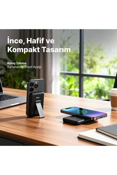 Ttec ReCharger M 5.000mAh MagSafe Uyumlu PD 20W Stantlı Kablosuz Taşınabilir Hızlı Şarj Aleti 2BB239 - Resim 6