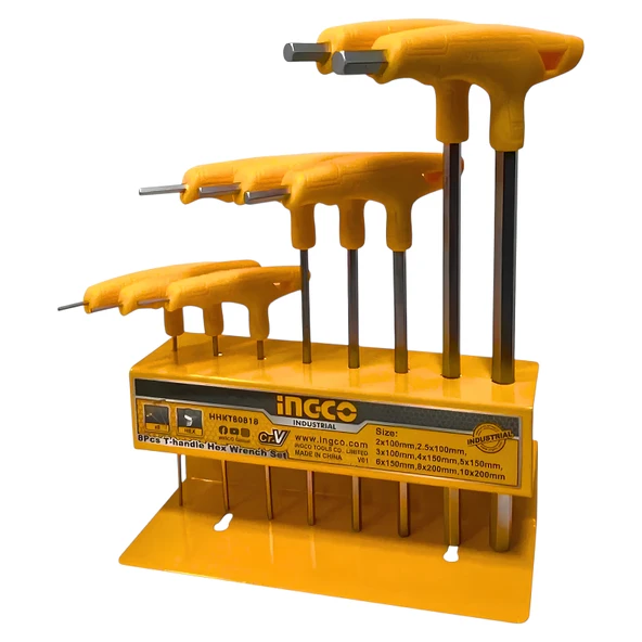 Ingco HHKT80818 8 Parça T Kollu Allen Anahtar Takımı Metal Standlı (2/2.5/3/4/5/6/8/10mm) ürün görseli 1