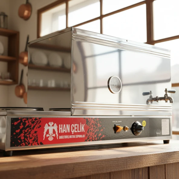 Han Çelik Üç Demlikli Pleytli Endüstriyel Elektrikli Çay Kazanı - Sıcaklık Göstergeli - Resim 3