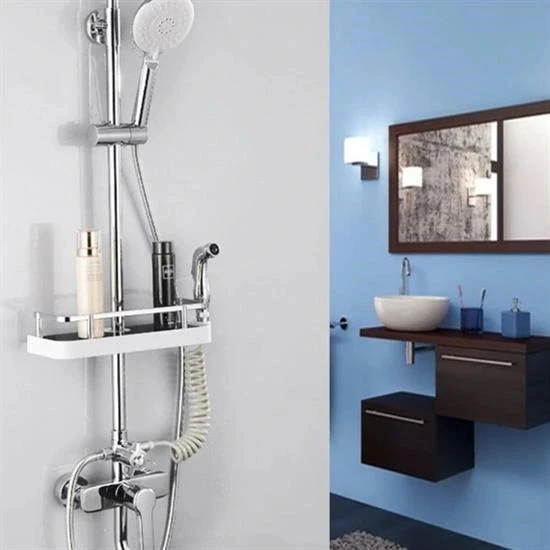 BUFFER® Banyo Direğine Asılabilir Köşelik Şampuanlık Sabunluk Çift Askılı Düzenleyici Raf Paslanmaz - Resim 8