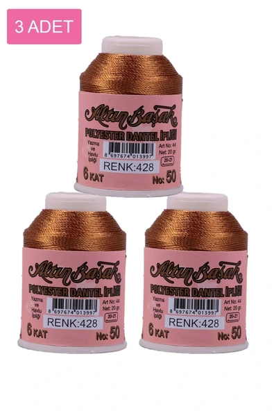 LitaeTrend 3 Adet Altınbaşak Oya ve Dantel İpi 20 gr - Royaleks - No: 428 ürün görseli 1