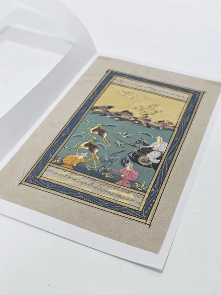 Urdu Yazıtlı Av Sahnesi Adlı El Yapımı Minyatür Resim 21x12 cm - Resim 2