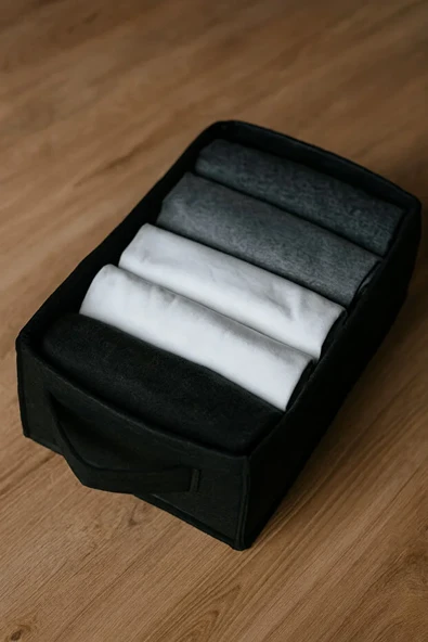 Siyah Dolap İçi, Çamaşır, Oyuncak Düzenleyici, Saklama Kutusu, Keçe Sepet Organizer 38x25x13 cm - Resim 3