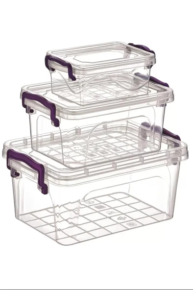 LitaeTrend 3'lü Mini Dikdörtgen Saklama Kabı Royaleks-ÇNK2075 ürün görseli 1