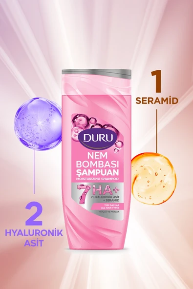 Duru Nem Bombası Şampuan Tüm Saçlar İçin ve Yağlanmış Saçlar 400 ml 2 li Set - Resim 2