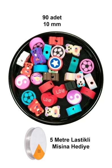 LitaeTrend 90 Adet 10 mm Polimer Kil Fimo Boncuk Takı Bileklik + 5 Metre Lastikli Misina Hediye - Karışık Renkli ürün görseli 1