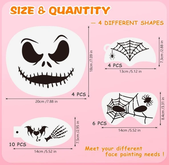 OOTSR Yeniden Kullanılabilir 24’lü Yüz Boyama Şablon Seti - Resim 3