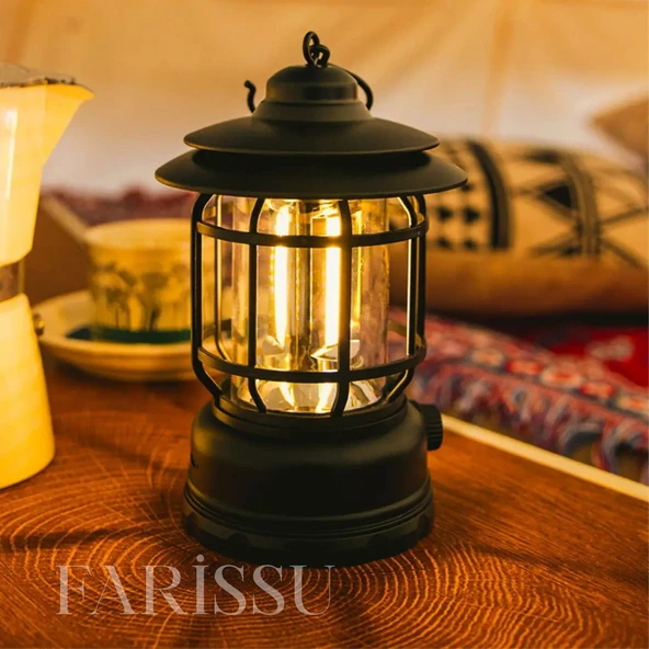 Alaska Retro Şarjlı Kamp Lambası - IPX4 Su Geçirmez, Dimmer Ayarlı, 1200mAh LED Fener - Resim 6