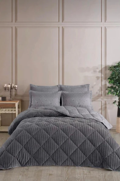 Wellsoft Jakarlı Uyku Seti 4 Parça Çift Kişilik Antrasit ürün görseli 1