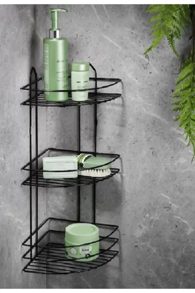 LitaeTrend Köşelik Banyo 3 Raflı Siyah Metal Royaleks-56574 ürün görseli 1